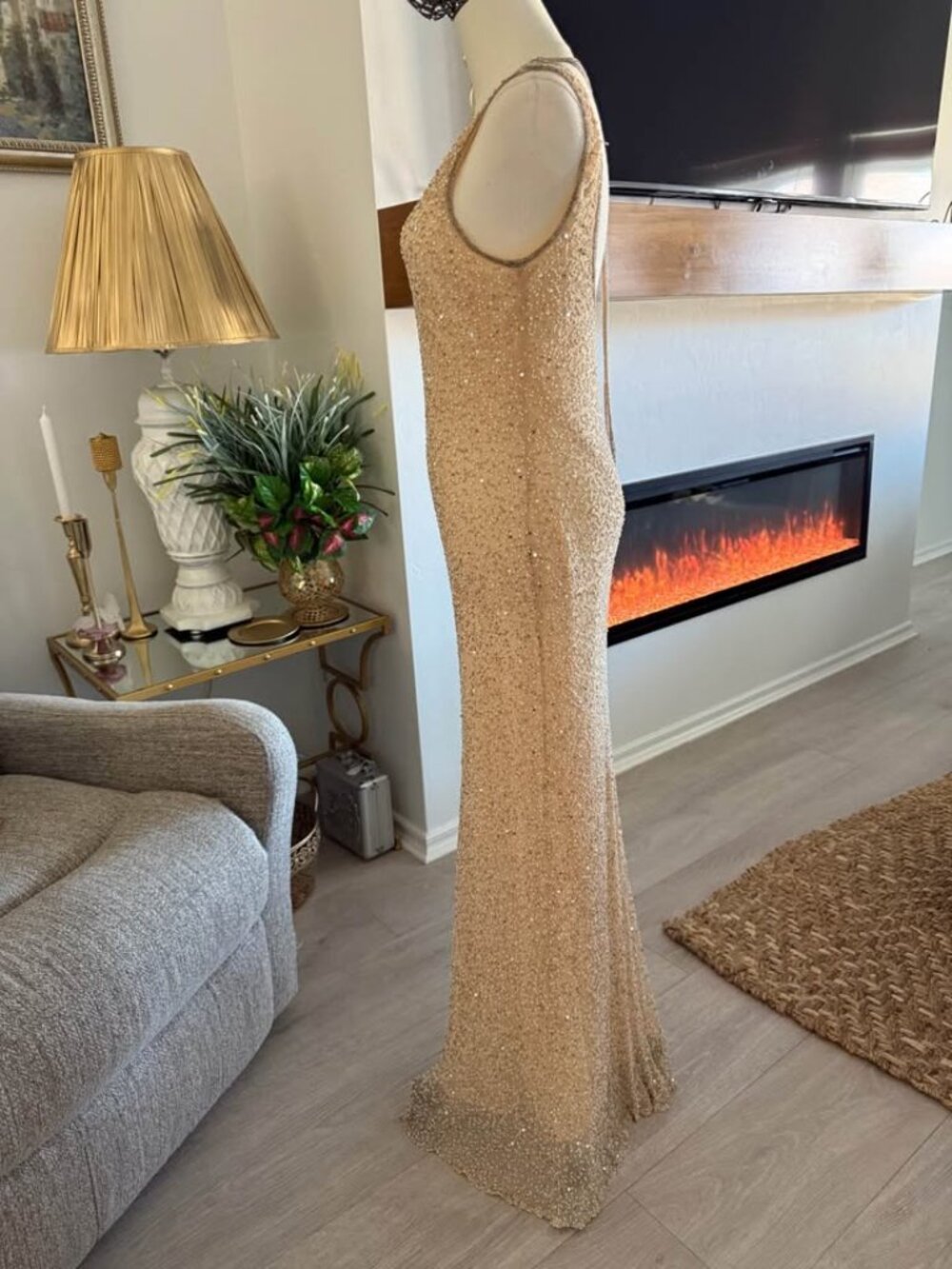 Prom Dress Elegant Gold Beaded Evening Gown Sleeveless Formal Maxi Vintage Sz 12 - Picture 4 of 12